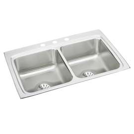 Lustertone Classic Stainless Steel 33" X 22" X 8-1/8" 3-Hole Equal Double Bowl Drop-In Sink With Perfect Drain(R), LR3322PD3