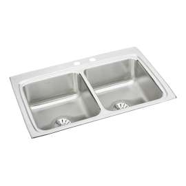 Lustertone Classic Stainless Steel 33" X 22" X 8-1/8" Mr2-Hole Equal Double Bowl Drop-In Sink With Perfect Drain(R), LR3322PDMR2