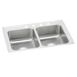 Lustertone Classic Stainless Steel 37" X 22" X 7-5/8" 3-Hole Equal Double Bowl Drop-In Sink, LR37223