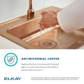 Cuverro Antimicrobial Copper 13" X 16" X 6-1/2" 1-Hole Single Bowl Drop-In Ada Sink, LRAD1316651-CU