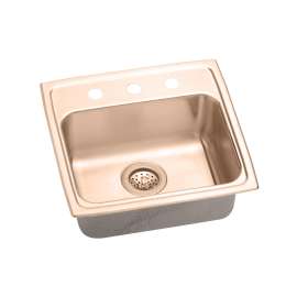 Cuverro Antimicrobial Copper 19" X 18" X 5-1/2" 3-Hole Single Bowl Drop-In Ada Sink, LRAD1918553-CU