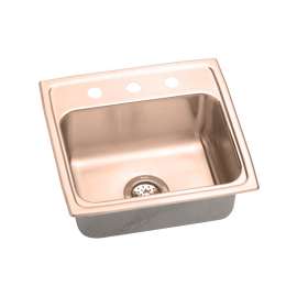 Cuverro Antimicrobial Copper 19-1/2" X 19" X 6-1/2" 3-Hole Single Bowl Drop-In Ada Sink, LRAD1919653-CU