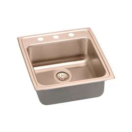 Cuverro Antimicrobial Copper 19-1/2" X 22" X 6-1/2" 3-Hole Single Bowl Drop-In Ada Sink, LRAD2022653-CU