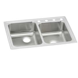Lustertone Classic Stainless Steel 33" X 22" X 6-1/2" Offset 4-Hole Double Bowl Drop-In Ada Sink, LRAD250654