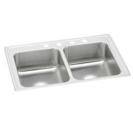 Lustertone Classic Stainless Steel 29" X 18" X 5" 4-Hole Equal Double Bowl Drop-In Ada Sink, LRAD2918504