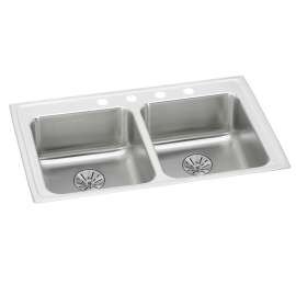 Lustertone Classic Stainless Steel 29" X 22" X 6-1/2" 2-Hole Equal Double Bowl Drop-In Ada Sink With Perfect Drain(R), LRAD292265PD2
