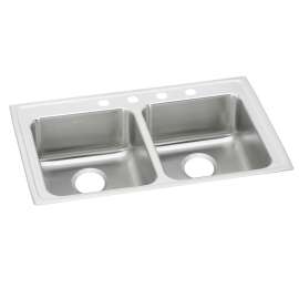 Lustertone Classic Stainless Steel 33" X 19-1/2" X 5" 3-Hole Equal Double Bowl Drop-In Ada Sink, LRAD3319503
