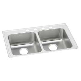 Lustertone Classic Stainless Steel 33" X 19-1/2" X 6-1/2" 4-Hole Equal Double Bowl Drop-In Ada Sink, LRAD3319654