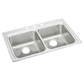 Lustertone Classic Stainless Steel 33" X 22" X 4" 3-Hole Equal Double Bowl Drop-In Ada Sink, LRAD3322403