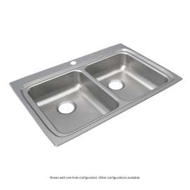 Lustertone Classic Stainless Steel 33" X 22" X 6" 4-Hole Equal Double Bowl Drop-In Ada Sink, LRAD3322604