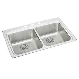 Lustertone Classic Stainless Steel 33" X 22" X 6-1/2" 1-Hole Equal Double Bowl Drop-In Ada Sink With Perfect Drain(R), LRAD332265PD1