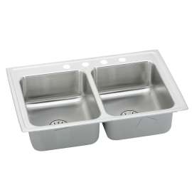 Lustertone Classic Stainless Steel 29" X 18" X 6-1/2" 1-Hole Equal Double Bowl Drop-In Ada Sink With Perfect Drain(R) And Quick-Clip, LRADQ291865PD1