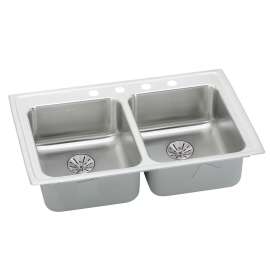 Lustertone Classic Stainless Steel 33" X 19-1/2" X 6-1/2", 0-Hole Equal Double Drop-In Ada Sink With Perfect Drain(R) And Quick-Clip, LRADQ331965PD0