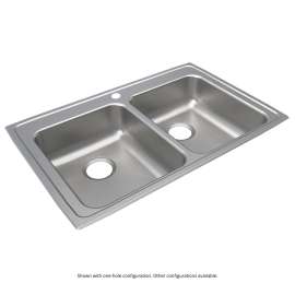 Lustertone Classic Stainless Steel 33" X 21-1/4" X 6" 3-Hole Equal Double Bowl Drop-In Ada Sink With Quick-Clip, LRADQ3321603