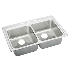 Lustertone Classic Stainless Steel 33" X 22" X 5-1/2" 1-Hole Equal Double Bowl Drop-In Ada Sink With Quick-Clip, LRADQ3322551