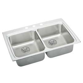 Lustertone Classic Stainless Steel 33" X 22" X 6-1/2" 2-Hole Equal Double Bowl Drop-In Ada Sink With Perfect Drain(R) And Quick-Clip, LRADQ332265PD2