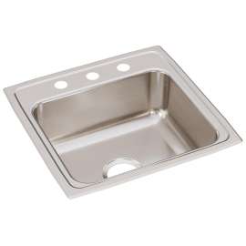 Lustertone Classic Stainless Steel 19-1/2" X 19" X 7-1/2" 3-Hole Single Bowl Drop-In Sink With Quick-Clip, LRQ19193