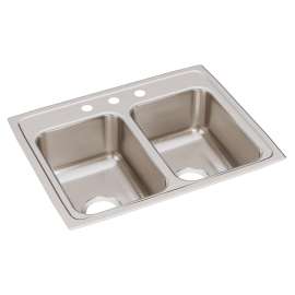 Lustertone Classic Stainless Steel 25" X 19-1/2" X 7-5/8" 3-Hole Equal Double Bowl Drop-In Sink With Quick-Clip, LRQ25193