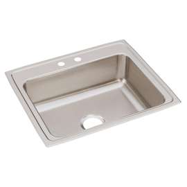 Lustertone Classic Stainless Steel 25" X 21-1/4" X 7-7/8" 2-Hole Single Bowl Drop-In Sink With Quick-Clip, LRQ25212
