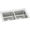 Lustertone Classic Stainless Steel 33" X 21-1/4" X 7-7/8", Equal 0-Hole Double Bowl Drop-In Sink With Quick-Clip, LRQ33210