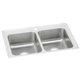 Lustertone Classic Stainless Steel 33" X 21-1/4" X 7-7/8" 1-Hole Equal Double Bowl Drop-In Sink With Quick-Clip, LRQ33211