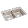 Lustertone Classic Stainless Steel 33" X 22" X 8-1/8" 4-Hole Equal Double Bowl Drop-In Sink With Quick-Clip, LRQ33224