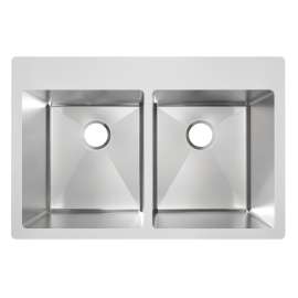 Stainless Steel 33" X 22" X 9" Drop-In Equal Double Bowl Radiant Satin 18 Gauge 2-Hole Sink, MFD1112