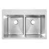 Stainless Steel 33" X 22" X 9" Drop-In Equal Double Bowl Radiant Satin 18 Gauge 3-Hole Sink 10 Pk, MFD1113-10