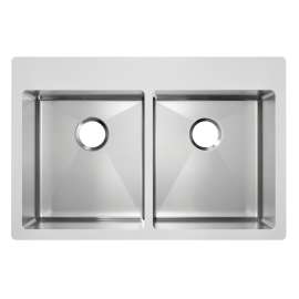 Stainless Steel 33" X 22" X 5 1/2" Drop-In Equal Double Bowl Radiant Satin 18 Gauge 1-Hole Ada Sink 10 Pk, MFD1121-10