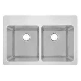 Stainless Steel 33" X 22" X 9" Drop-In Equal Double Bowl Brushed Satin 18 Gauge 2-Hole Sink, MFD1142