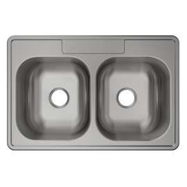 Stainless Steel Sink 33" X 22" X 8-1/16" Drop-In Double Bowl 20 Gauge 3-Hole 10 Pk, MFV1143-10