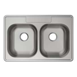Stainless Steel Sink 33" X 22" X 5-3/8" Drop-In Double Bowl 22 Gauge 1-Hole, MFV1151