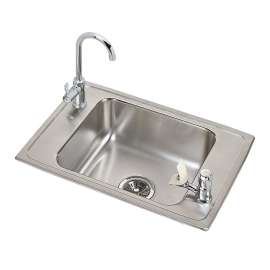 Celebrity Stainless Steel 25" X 17" X 7-1/8" 2-Hole Single Bowl Drop-In Classroom Sink And Faucet / Bubbler Kit, PSDKR2517C