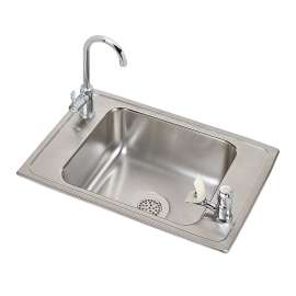 Celebrity Stainless Steel 25" X 17" X 7-1/8" 2-Hole Single Bowl Drop-In Classroom Sink And Faucet Kit, PSDKR2517VRC
