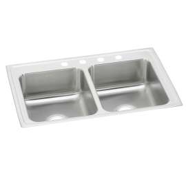 Celebrity Stainless Steel 33" X 19-1/2" X 7-1/8" 2-Hole Equal Double Bowl Drop-In Sink, PSR33192