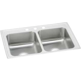 Celebrity Stainless Steel 33" X 19-1/2" X 7-1/8" 3-Hole Equal Double Bowl Drop-In Sink, PSR33193