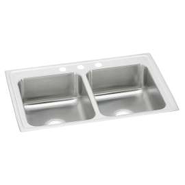 Celebrity Stainless Steel 33" X 21-1/4" X 7-1/2" 3-Hole Equal Double Bowl Drop-In Sink, PSR33213