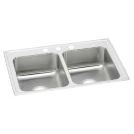 Celebrity Stainless Steel 33" X 22" X 7-1/2" 3-Hole Equal Double Bowl Drop-In Sink, PSR33223
