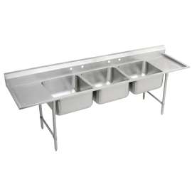 Rigidbilt Stainless Steel 97-1/4" X 29-3/4" X 14" Floor Mount Triple Compartment Scullery Sink W/ Drainboard, RNSF8354LR4