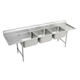Rigidbilt Stainless Steel 115-1/2" X 29-3/4" X 14" Floor Mount Triple Compartment Scullery Sink W/ Drainboard, RNSF8372LR4