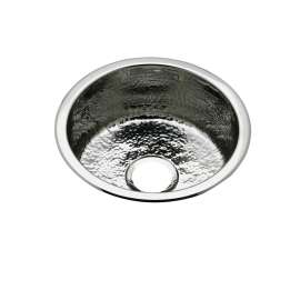 Stainless Steel 16-3/8" X 16-3/8" X 7" Single Bowl Dual Mount Bar Sink Hammered Mirror, SCF16FBSH