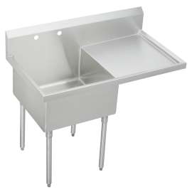 Sturdibilt Stainless Steel 49-1/2" X 27-1/2"X14" Floor Mount Single Compartment 2-Hole Scullery Sink W/Right Drainboard, SS8124R2