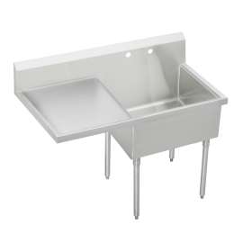 Sturdibilt Stainless Steel 61-1/2" X 27-1/2" X14" Floor Mount Single Compartment 2-Hole Scullery Sink W/Left Drainboard, SS8136L2
