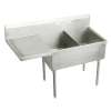Sturdibilt Stainless Steel 55-1/2" X 27-1/2" X 14" Floor Mount Double Compartment Scullery Sink W/Left Drainboard, SS8230L2