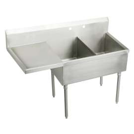 Sturdibilt Stainless Steel 55-1/2" X 27-1/2" X 14" Floor Mount Double Compartment Scullery Sink W/Left Drainboard, SS8230L2
