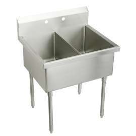 Sturdibilt Stainless Steel 39" X 27-1/2" X 14" Floor Mount Double Compartment 2-Hole Scullery Sink, SS82362