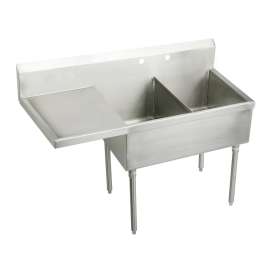 Sturdibilt Stainless Steel 61-1/2" X 27-1/2" X 14" Floor Mount Double Compartment Scullery Sink W/ Drainboard, SS8236L4