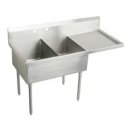 Sturdibilt Stainless Steel 61-1/2" X 27-1/2" X 14" Floor Mount Double Compartment Scullery Sink W/Right Drainboard, SS8236R2