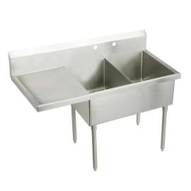 Sturdibilt Stainless Steel 73-1/2" X 27-1/2" X 14" Floor Mount Double Compartment Scullery Sink W/Left Drainboard, SS8248L2