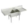 Sturdibilt Stainless Steel 96" X 27-1/2" X 14" Floor Mount Double Compartment 2-Hole Scullery Sink W/L&R Drainboards, SS8248LR2